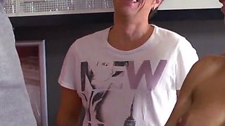 Sexy blonde MILF enjoying in threesome double penetration fuck