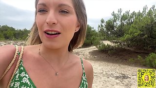 Young Blonde Whore empties the balls of 4 strangers in the dunes