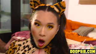 Steamy Asian eighteen years old nailed on Halloween