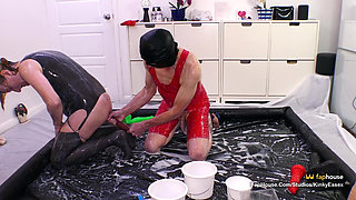 Playing with Slime Lube and Big Dildos in the Paddling Pool