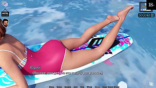 Hot brunette gets animated by the beach in sexy underwear