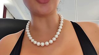 Busty curly brunette with big boobs fucks on couch