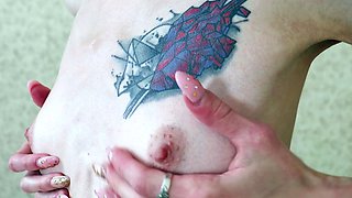 Small titted brunette teen fingering on the bed
