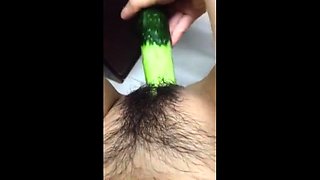 Horney Chinese student shape cucumber as cock and fuck herse