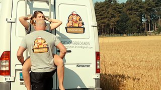 Amateur with Glasses Outdoor Blowjob Facial