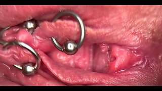 Really Close Up Macro my Pierced Clit and Pussy until get Very Wet and PEE go to inside my Pussy