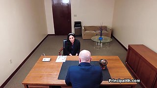 Mature teacher gags on bosses big dick at the office