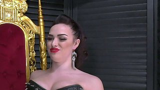 A pair of CFNM femdom busty brunettes sucking cock