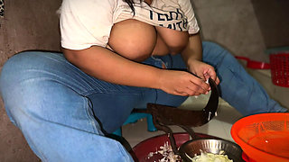 Indian Big Boobs & Huge Ass Hot Wife Fucked by Husband's Brother in Kitchen