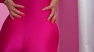 Shiny Catsuit Domme in Boots Orders You to Stroke on Command