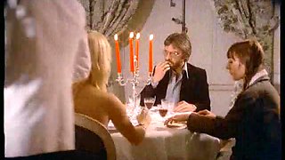 Posh blonde lady gives her clothed man a quick blowjob