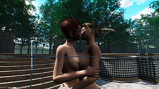 Angels Awakening 12 - Nude Swimming and Lesbian Kiss Scene in a Moonlit Pool