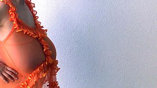 Busty blond granny Tammy queefing her old pussy masturbates