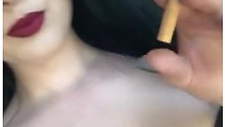 Casually Smoking A Cork Cigarette With Dark Lipstick On With Ellie Louise