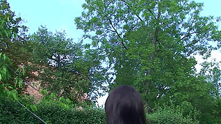 Sexy Brunette Teen Kattye Flashing Boobs and Pussy at the Park