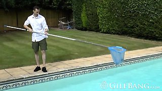Chubby blonde cougar gets banged by pool boy