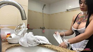 Busty Maid Loves Sliding Her Juicy Pussy Into Nine Inch Tool