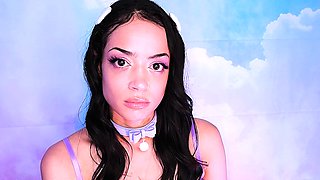 Brunette masturbates in panties and sheer stocking