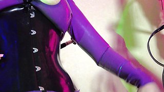 Fetish Rubber Dominatrix Eva Latex Purple Dress Mask Big Ass MILF Toys BDSM Femdom Solo Hot