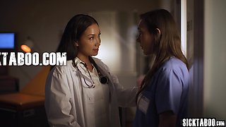 Steamy mom lesbians making out on duty