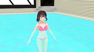 Toyota Nono Animation girl shakes her big tits with bikini