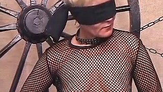 Restrained blonde German slut eats cum after BDSM action