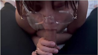 Girl With Glasses Doing A Blowjob While Making Erotic Sounds And Getting A Lot Of Sperm
