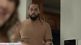 Serena Hill gets her trimmed pussy eaten after eating her friend's brother's food