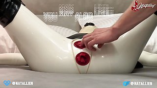 Two Latex Dolls Threesome - Blowjob