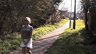 Pulling amateur fucked in public outdoors for cash