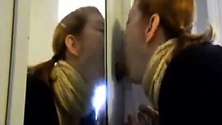 Redhead Amateur Couple's Gloryhole Blowjob