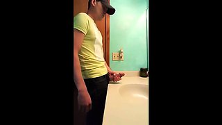 Big-Cock Latin Hunk Jerks Off in Bathroom