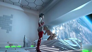 Hot sci-fi android dickgirl plays with a sexy horny blonde in the space sta