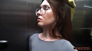 Russian nerd girl sucks hard dick