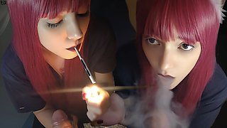 Adorable Alt Girl blowing cigarette smoke on dick POV