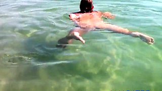 Naked Swimming MILF at the Beach