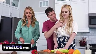 Step Mom & Step Sister Share Stepson - Free Use Threesome with Big Tits & Real Orgasms