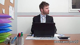 Busty Brunette Secretary With Glasses Gets Fucked On The Desk By Her Boss