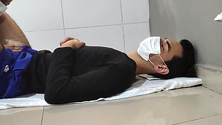Nurse Fanny Simultaneously Uses Her Experience to Milk Her Patient on a Stretcher on the Floor