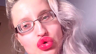 Your Wife Is Nothing Because You in Love with Findom Goaldigger. Edging Ritual in Big Thick Eyeglasses and Red Big Lips.