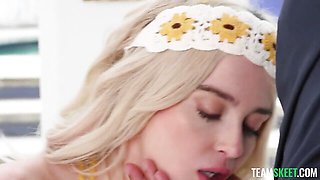Flexible blonde girlfriend Lexi Lore likes jumping on a pretty huge dick