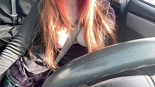 Car Ride with Hot Horny Stepmom Artemisia Love flashing and showing her juicy boobs while driving in California