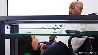 Angela White is sucking white and black cock in the office