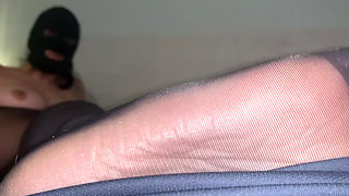 Foot and Mouth Play to the Cock Cumming in Pantyhose