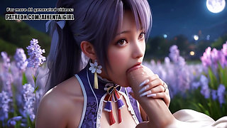 Dead or Alive Ayane cosplay Moonlit Floral Facial, POV Oral, and Sensual Hand Play Uncensored Hentai AI generated