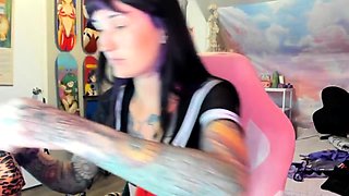 Small tit brunette amateur tugs on a big willie