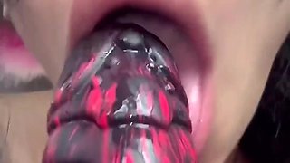 Sloppy Dildo Sucking in the Backseat