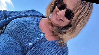 Blonde MILF Solo Masturbation with BBC Dildo in Dressing Room - Creamy Orgasm Outdoor