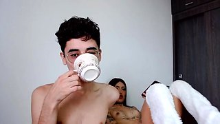 Sexy Hot Brunette With Small Tits Gives Blowjob In Shower