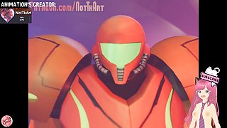 Samus Aran from Metroid fills her dildo's sack with man cum in NotkArt animation - Jazziuu